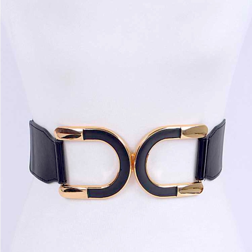 Plus Size Gold Enamel Corset Waist Statement Belt (Pink or Black)